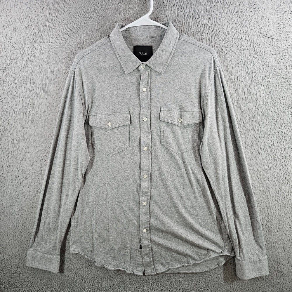 Rails Kenji Light Grey Heather Cotton Modal Jersey Button Down Shirt Large